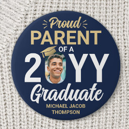 Student Photo Proud Parent Navy Blue och Guld Knapp