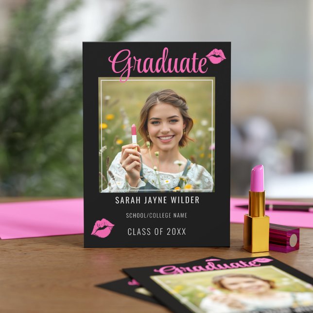 Student Photo Rosa Läppar Kisses Studenten Meddelande (You did it! Survived and thrived! You can kiss college goodbye! Just add your details!)