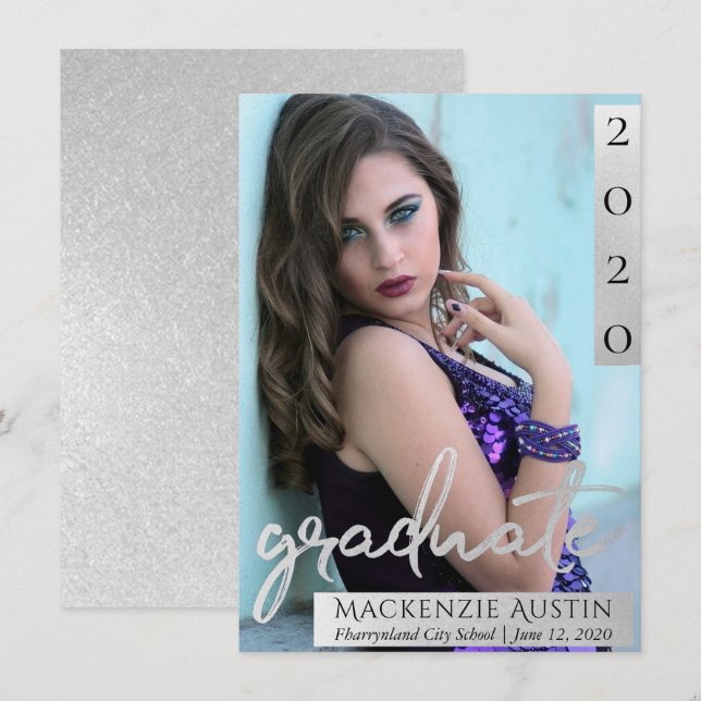 Student Photo | Silver-skripenselgrad Keepsaké Meddelande (Fram/baksida)