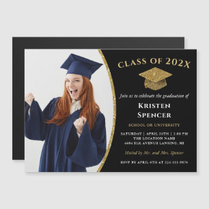 Student Photo Studenten Modern Black Guld Magnet