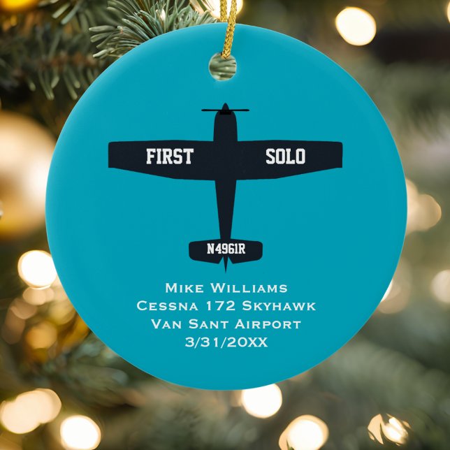 Student Pilot Första Solo-flygplanet Anpassningsba Julgransprydnad Keramik (Skapare uppladdad)