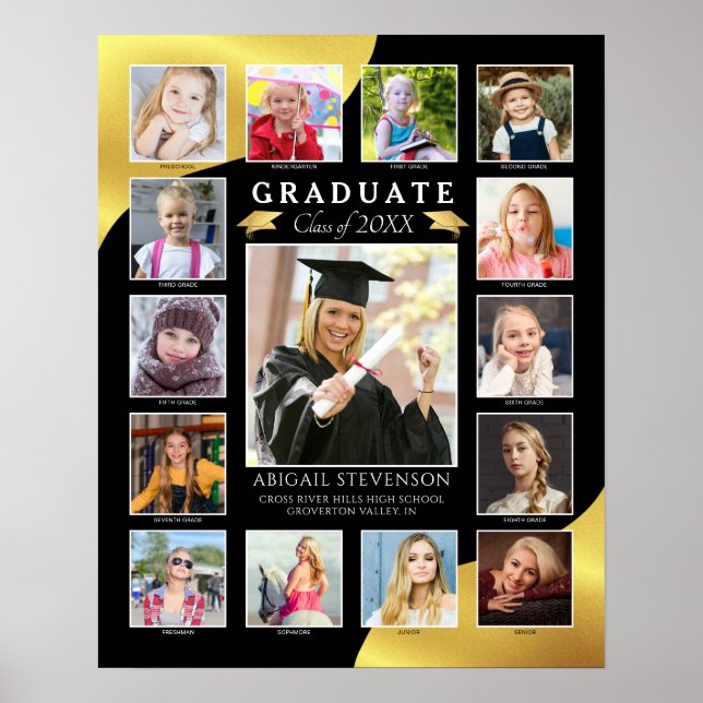 Student Preschool till Senior Photos Black Guld Poster (Framsidan)