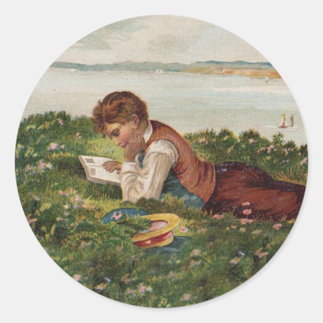 Student Reading Runt Klistermärke (Framsida)