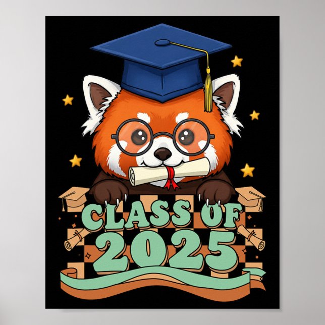 Student Red Panda Cl of 2025 Kids Manar Womens Gra Poster (Framsidan)