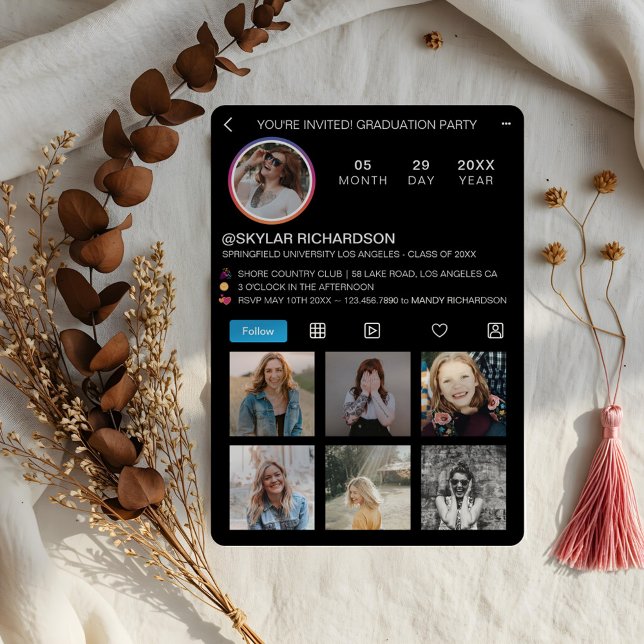 Student Roligt Instagram Social Media Grad Party Inbjudningar (Graduate Fun Instagram Social Media Grad Party Invitation)