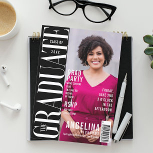 Student Roligt Trendig Magazine Cover Grad Party Inbjudningar