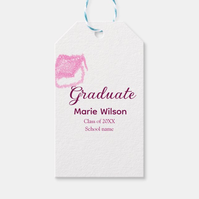 student rosa glitter studentmössa Lägg till namn c Presentetikett (Framsidan)