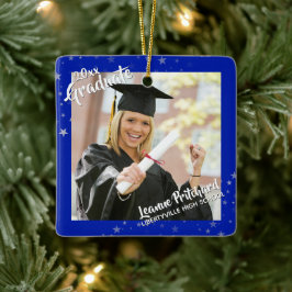 Student Royal Blue och Stars Two Photos Julgransprydnad Keramik