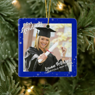Student Royal Blue och Stars Two Photos Julgransprydnad Keramik