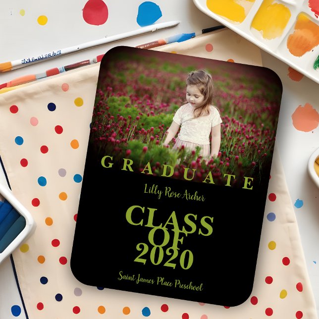 Student School Studenten Modern Photo Grönt Text Magnet (Graduate School Graduation Modern Photo Green Text Magnet.)