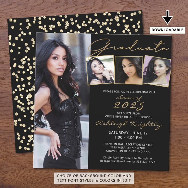 Student Script 4 Photo Black Guld Confetti (Skapare uppladdad)