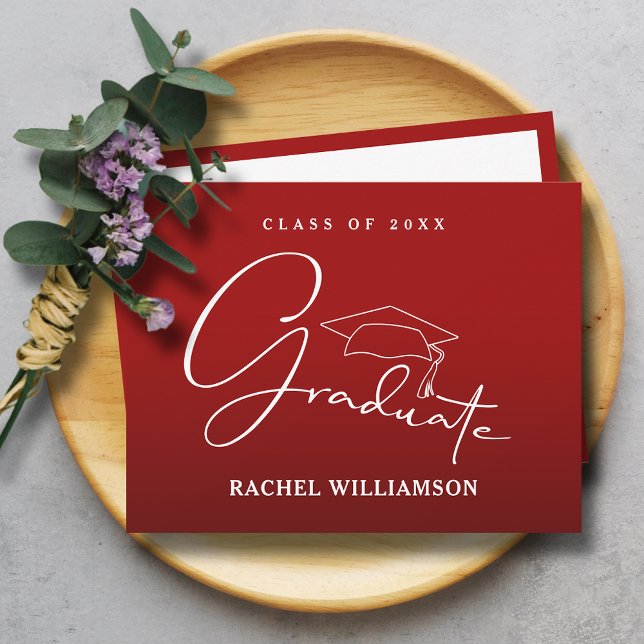 Student Script Cardinal Red Tack Anteckningskort (Graduate script cardinal red flat thank you notes have room for your message on the back)