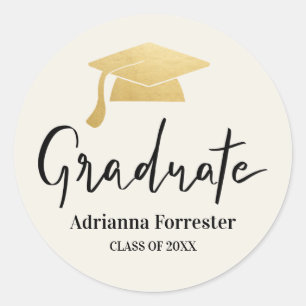 Student Script Grad Hat Gold Foil Modern Runt Klistermärke