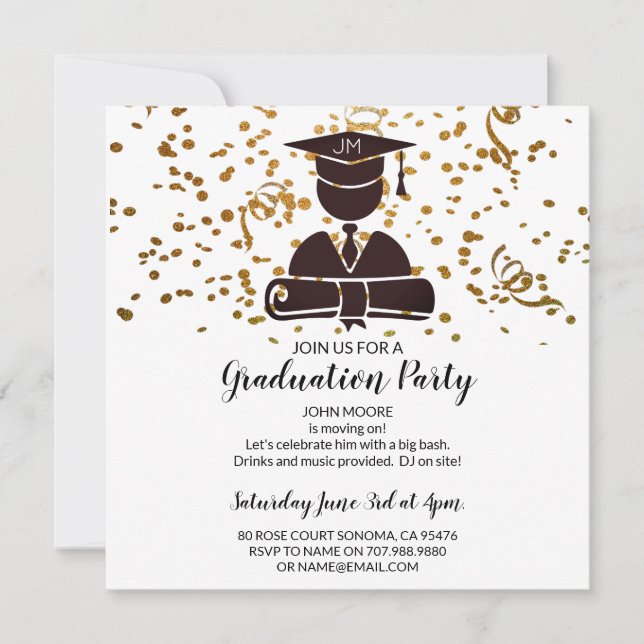 Student Silhouette-diploma & Cap Confetti Inbjudningar (Framsida)