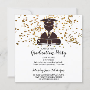 Student Silhouette-diploma & Cap Confetti Inbjudningar