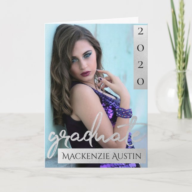 Student Silver skript | Push Grad Photo Keepsaké Tack Kort (Framsida)