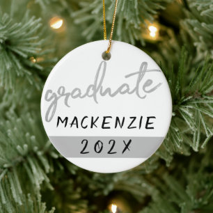 Student Silver skript Trendig Faux Metallic Julgransprydnad Keramik