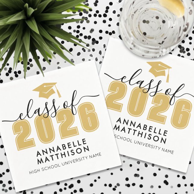 Student Simple Guld Studenten Pappersservett (Graduate Simple Gold Graduation Napkins)