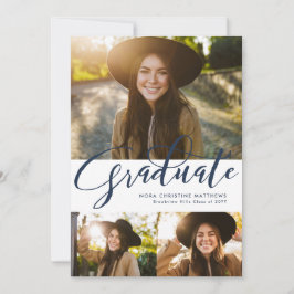 Student skript tre foto marblå studenten inbjudningar