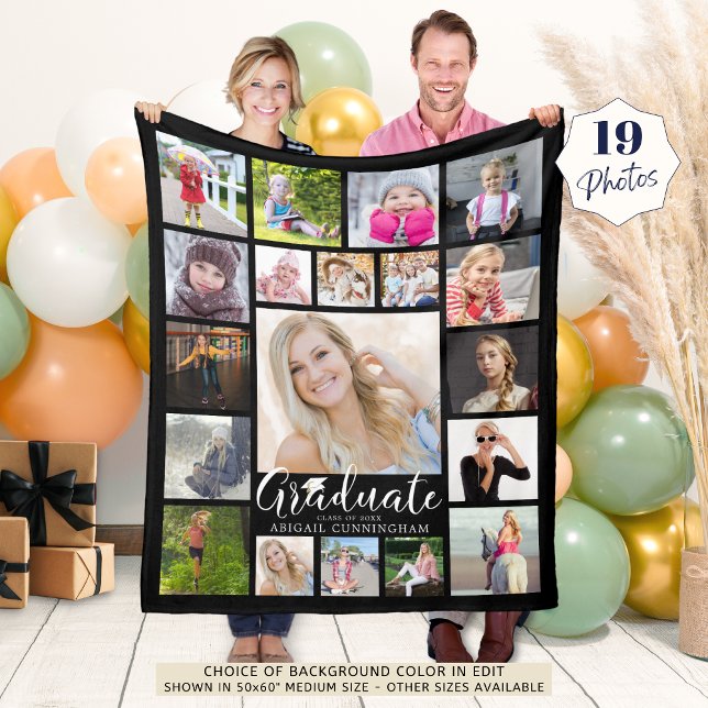 Student-skripttypografi 19 Photo Collage Black Fleecefilt (Skapare uppladdad)