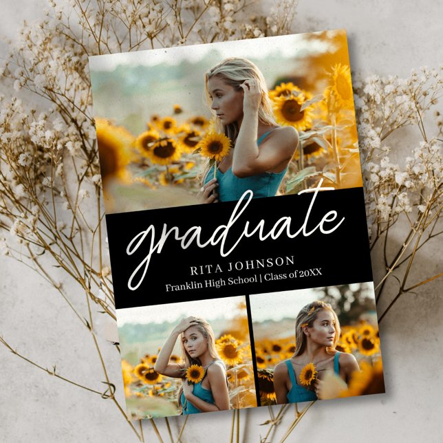 Student Snyggt 4 Foto High School Studenten Inbjudningar (Graduate Stylish 4 Photo High School Graduation Invitation)