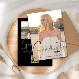 Student Snyggt Simple Photo Guld Calligraphy Inbjudningar