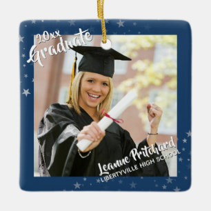 Student Stars Editable Blue Two Photo Julgransprydnad Keramik