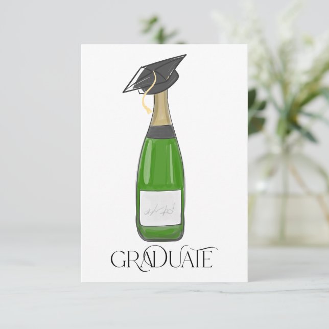 Student Studenten Grad Cap Champagne Tack Kort (Stående Fram)