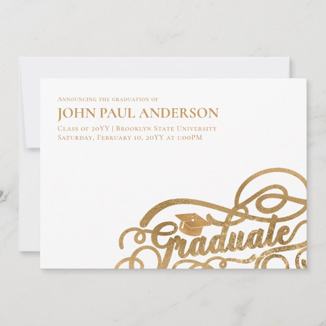 Student Studenten Grad Cap White Guld Meddelande (Framsida)