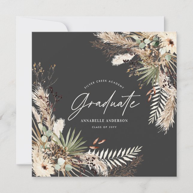 Student svart pampas eucalyptus elegant foto inbjudningar (Framsida)