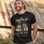 Student T-Shirt: Proud farbror T Shirt<br><div class="desc">Vid ceremonin i studenten,  svart och guld t-shirt med studenter,  fem foton av din brorson,  talesättet "stolt farbror för student",  deras namn,  ställe av studieår och klassår.</div>