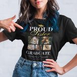 Student T-Shirt, stolt syster T Shirt<br><div class="desc">Vid ceremonin i studenten,  svart och guld t-shirt med studenter,  fem foton av syskon,  ett av orden "student stolta syster",  namn,  ställe av studieåret och klassår.</div>