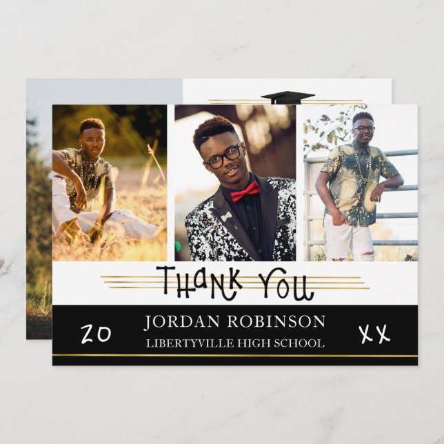 Student Tack | GULD LINJER | Redigerbart Färg Inbjudningar (Fram/baksida)