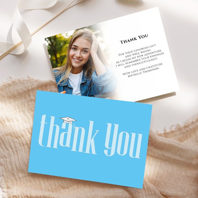 Student Tack Modern Photo Carolina Blue Kort (Graduation photo Carolina blue and white modern typography style. )