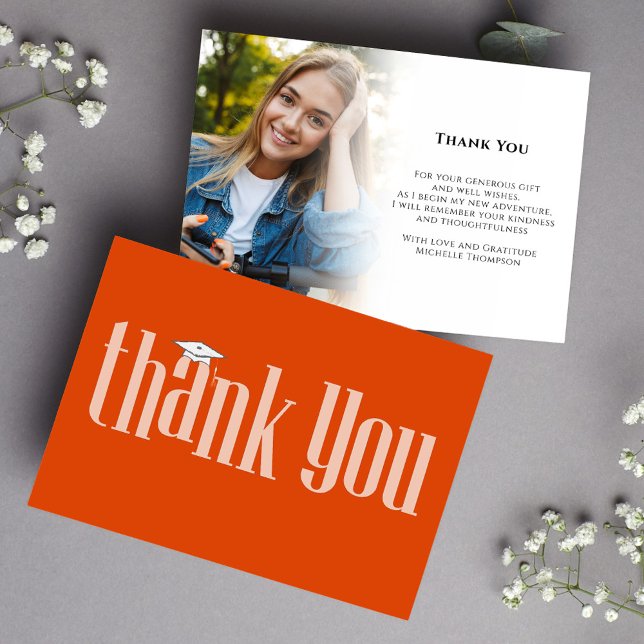 Student Tack Photo Orange Kort (Graduation photo orange and white modern typography style. )