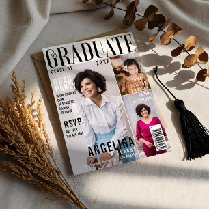 Student Trendig Magazine Cover 3 Photo Grad Inbjudningar