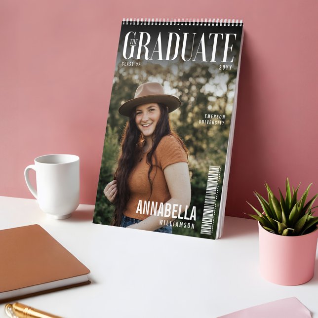 Student Trendig Magazine Cover Studenten Photo Kalender (Graduate Trendy Magazine Cover Graduation Photo Calendar Front Cover)