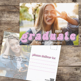 Student Typografi Enkel Rosa Retro Two-foto Vykort