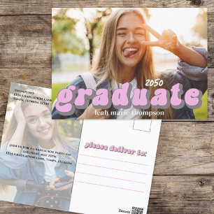 Student Typografi Enkel Rosa Retro Two-foto Vykort