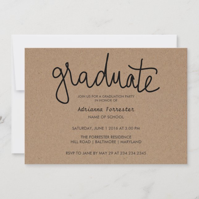 Student Typography Rustic Kraft Papper Inbjudningar (Framsida)