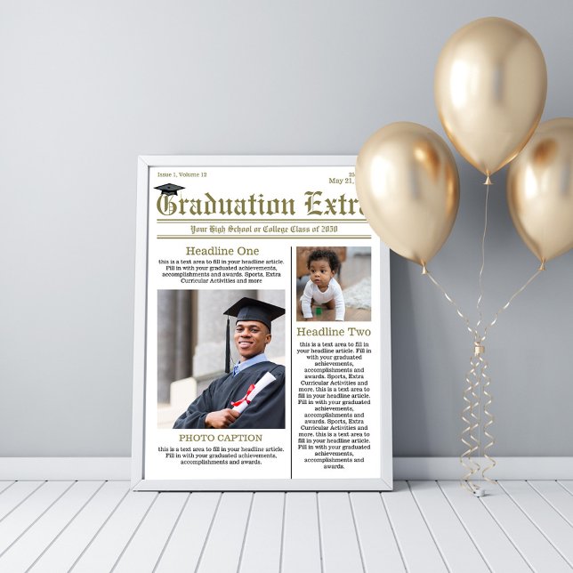 Student Välkomstskyltar Fotokollage Poster (Graduation photo poster template with a simple newspaper design. )