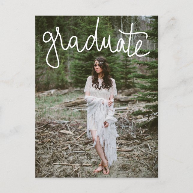 Student White Typography | Spara datumfotot Meddelande Vykort (Framsida)