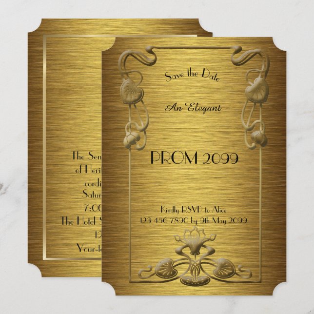 StudentbalPensionär-Junior, guld- x-guld, Inbjudningar (Fram/baksida)