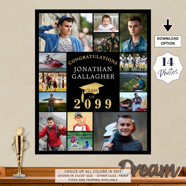 Studenten 14 Fotokollage Gratulerara Svarta Guld Poster (Skapare uppladdad)
