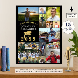 Studenten 15 Fotokollage Gratulerara Svarta Guld Poster