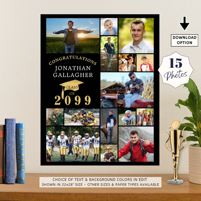 Studenten 15 Fotokollage Gratulerara Svarta Guld Poster (Skapare uppladdad)