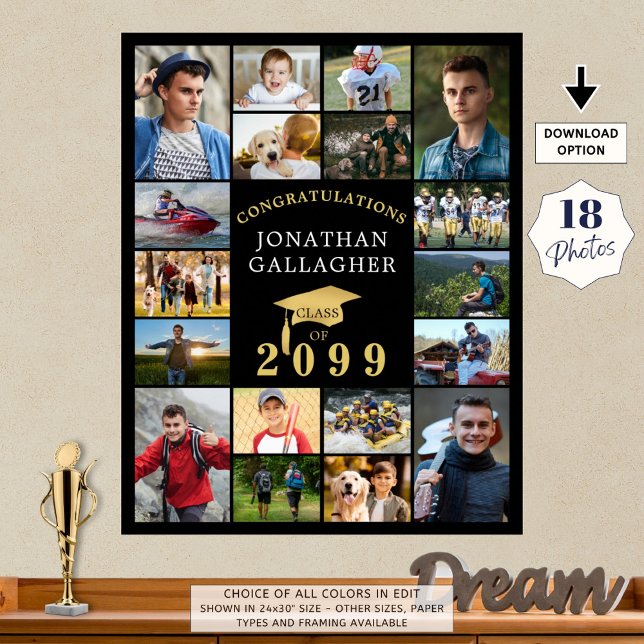 Studenten 18 Fotokollage Gratulerara Svarta Guld Poster (Skapare uppladdad)