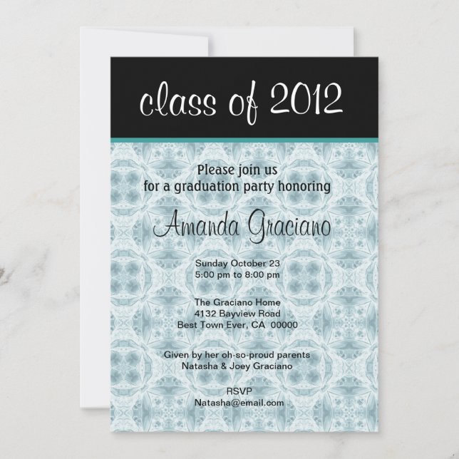 Studenten 2012 Aqua Blåa blommor Inbjudningar (Framsida)