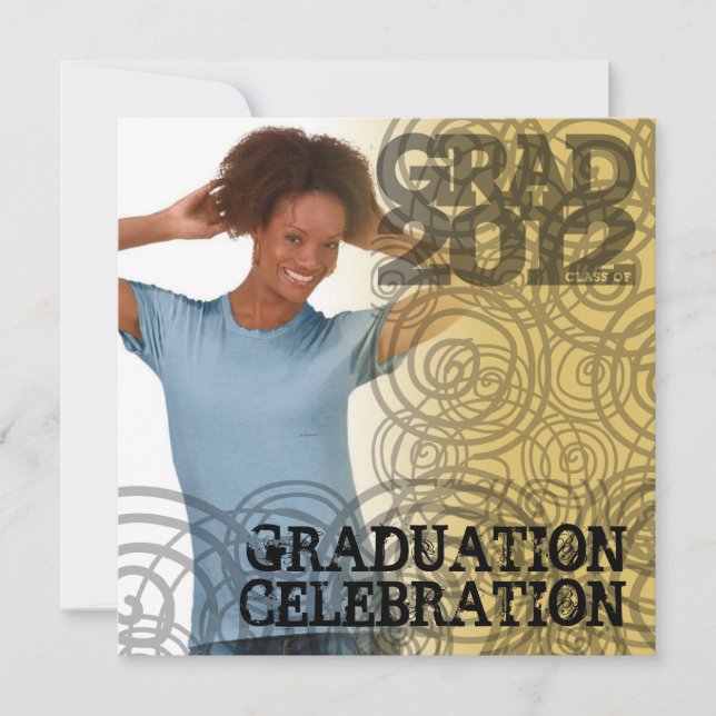 Studenten 2012-partsinbjudan Twirl Guld Inbjudningar (Framsida)