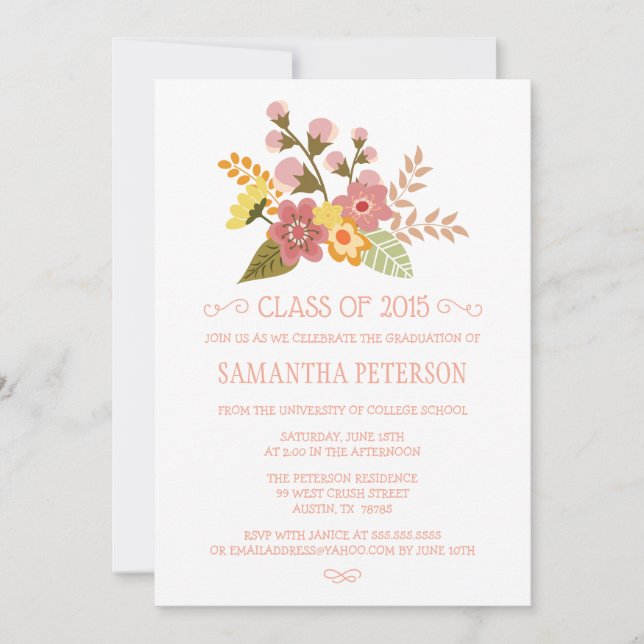 Studenten 2015 blomsterbukett examensfest inbjudningar (Framsida)